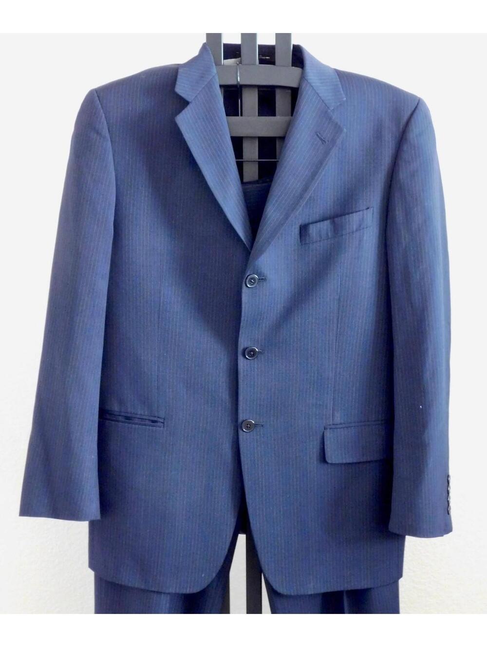 Joseph Abboud Nordstrom Size 40R Navy Blue Pinstripe Wool Suit 34x31 Excellent - Picture 2 of 6